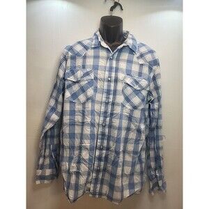 Vintage Levis Strauss Shirt Mens L Pearl Snap Western Rodeo Cowboy Plaid 80s